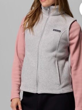 Columbia Light Gray Fleece Vest with Pink Accents
